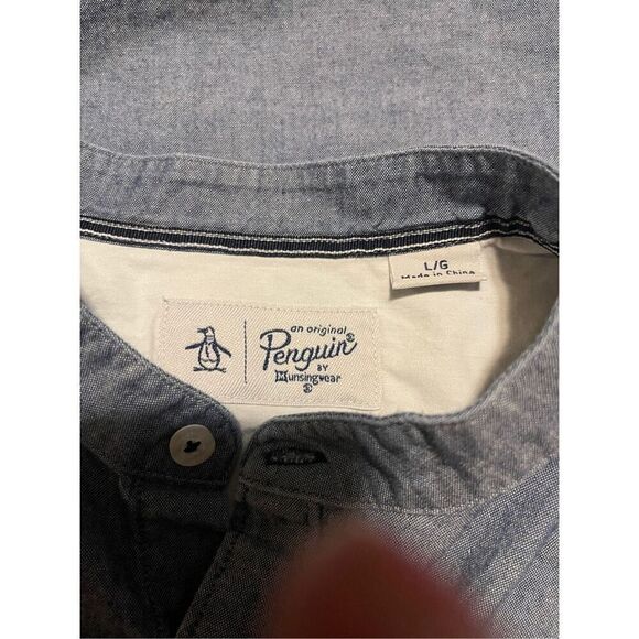 Penguin Men's Brown Long-Sleeve Mock Neck Button-Down Shirt Large - Picture 3 of 14